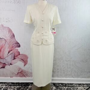 R&M Richards Ivory Two Piece Set Beaded Long Skirt NWT Size 12